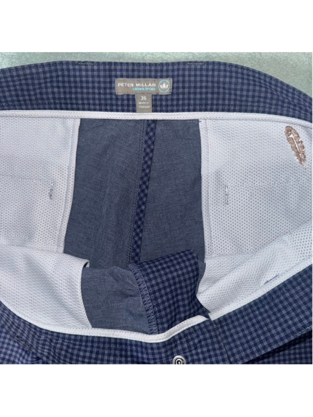 Peter Millar Crown Sports Performance Shorts Waist 36 Blue Navy Gingham - Picture 5 of 12